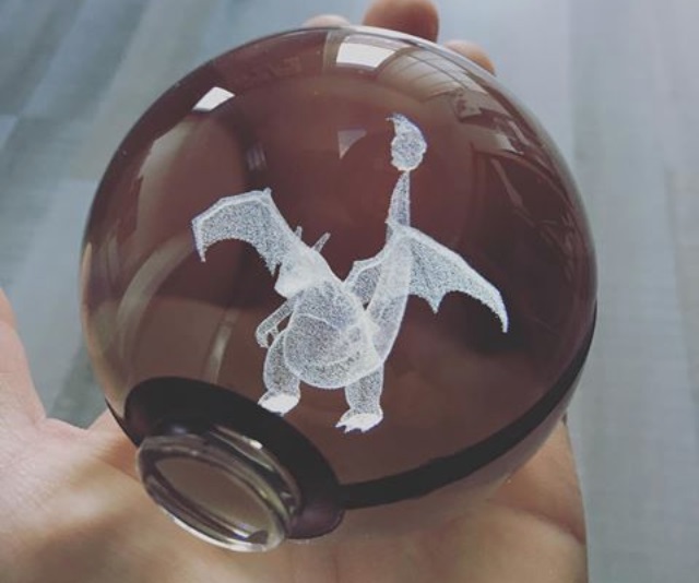 Laser Etched Glass Poké Ball