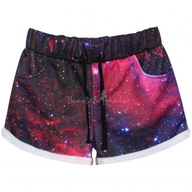 Red Starry Sky Print Sports Shorts with Drawstring Waist