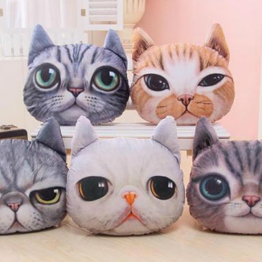 3D Plush Cat Head Shape Pillow